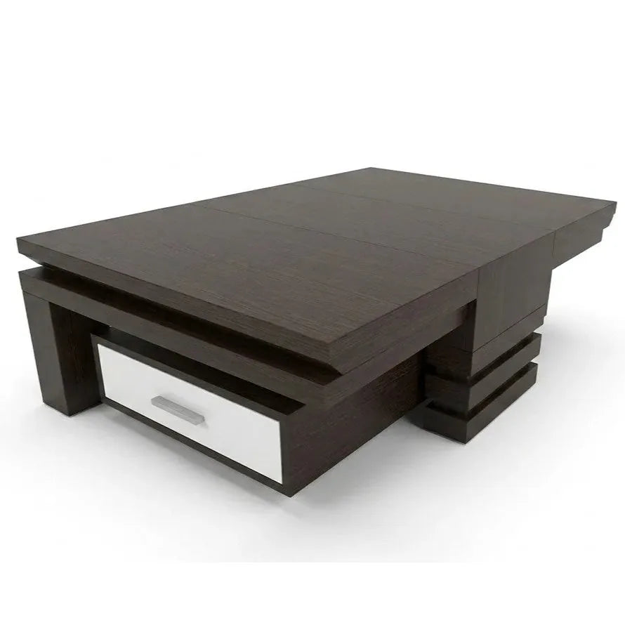 ΤΡΑΠΕΖΑΚΙ ΜΕΣΗΣ TRENDY ΕΠΕΚΤΕΙΝΟΜΕΝΟ, ΛΕΥΚΗ LACQUER ΣΥΡΤΑΡΙΑ ΔΡΥΣ WENGE