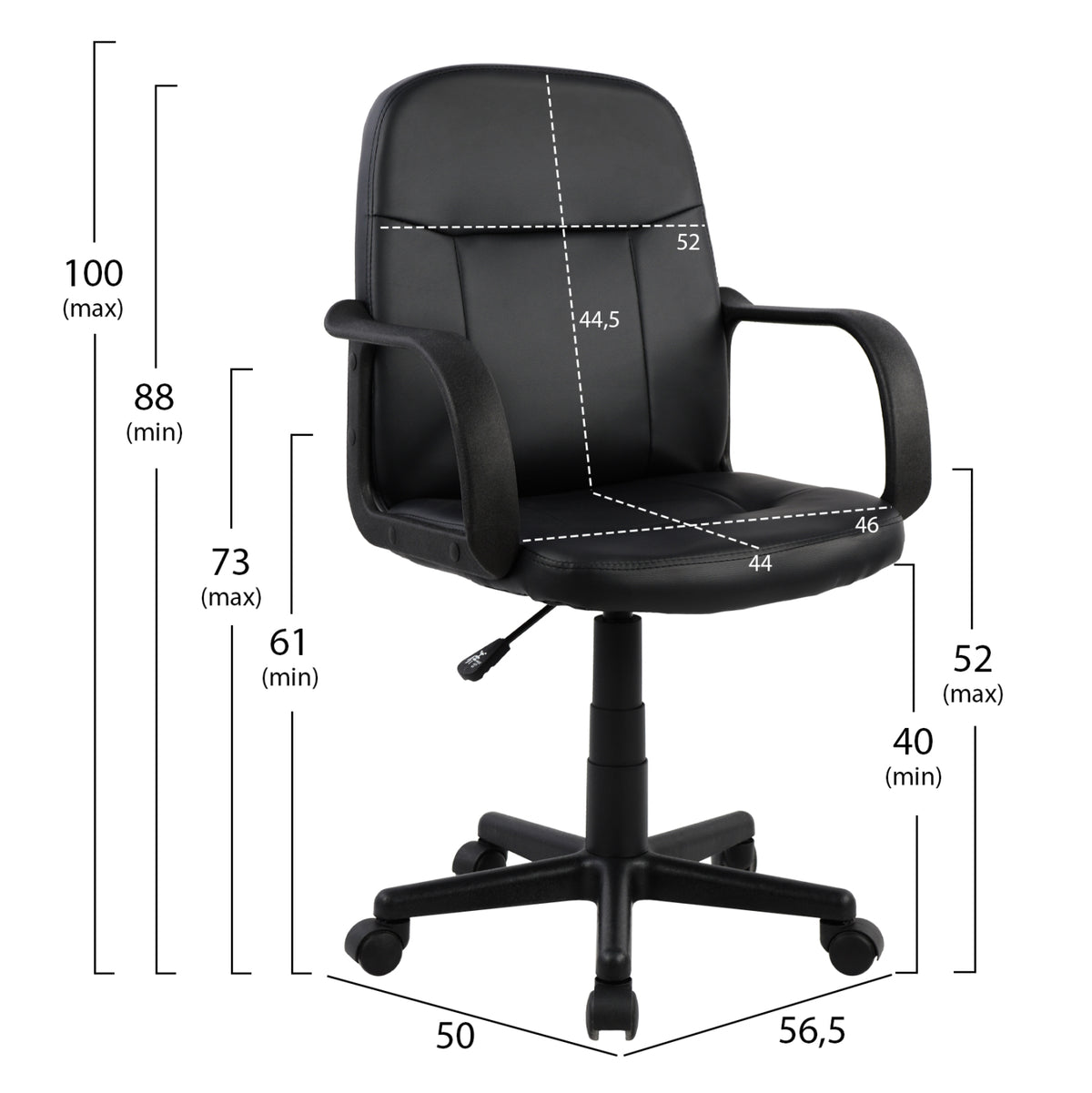ΚΑΡΕΚΛΑ ΓΡΑΦΕΙΟΥ GRANE ΜΕ ΜΠΡΑΤΣΑ ΜΑΥΡO PU 56,5x50x88-100Υ εκ.