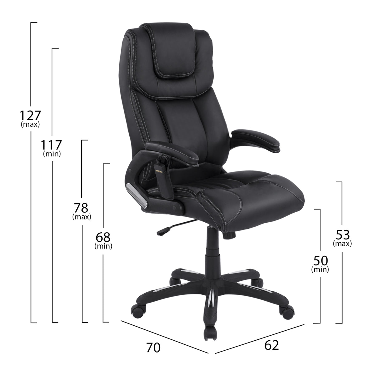 ΚΑΡΕΚΛΑ ΓΡΑΦΕΙΟΥ THORIN ΜΕ MASSAGE ΜΑΥΡΗ HOMEMARKT 62x70x127Y εκ.