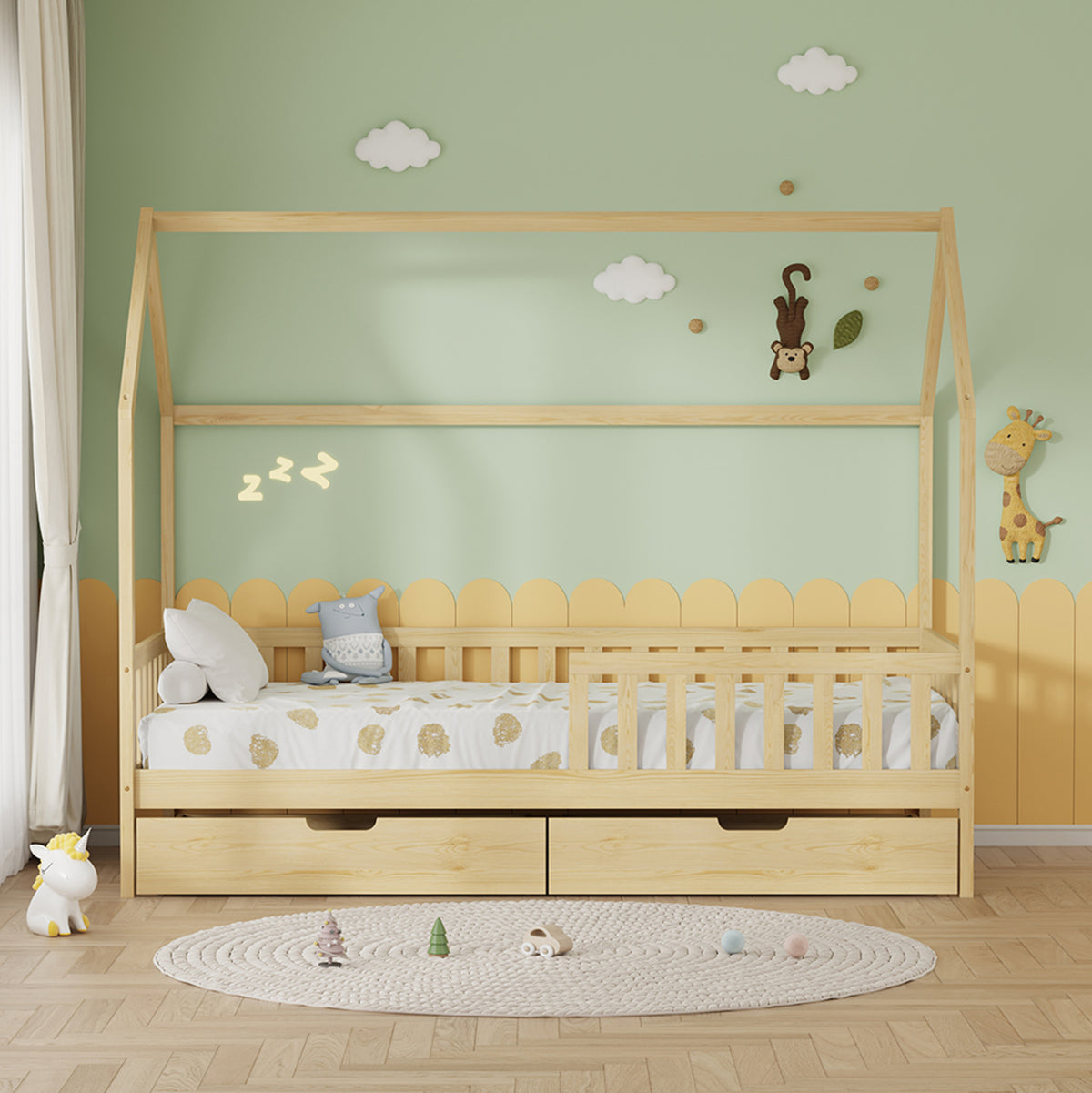 ΚΡΕΒΑΤΙ ΠΑΙΔΙΚΟ ΜΕ ΣΥΡΤΑΡΙΑ PHYLLIS τ.MONTESSORI ΦΥΣΙΚΟ 196x97x161Υεκ.