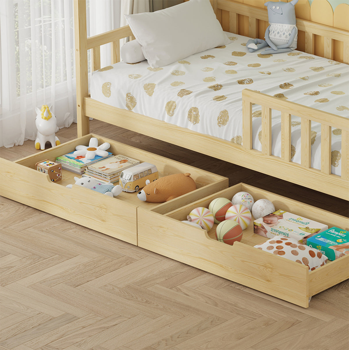ΚΡΕΒΑΤΙ ΠΑΙΔΙΚΟ ΜΕ ΣΥΡΤΑΡΙΑ PHYLLIS τ.MONTESSORI ΦΥΣΙΚΟ 196x97x161Υεκ.